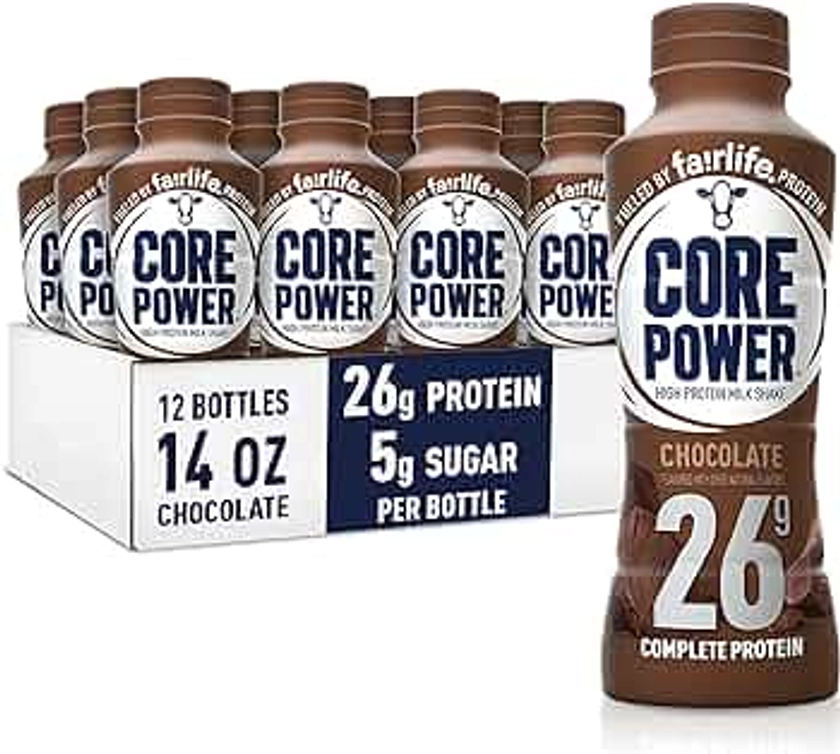 Core Power Fairlife 26g Protein Milk Shakes, Liquid Ready To Drink for Workout Recovery, Chocolate, 14 Fl Oz Bottle (Pack of 12)