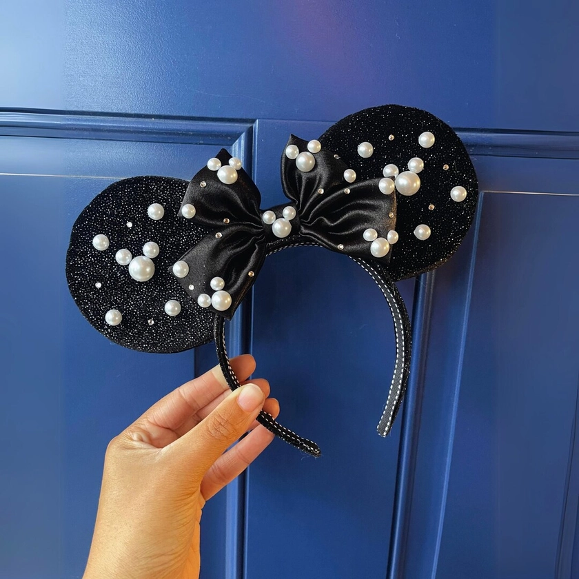 Glitter Pearl Minnie Ears, Pearl Minnie Ears, Black Minnie Ears, Velvet Minnie Ears, Cute Minnie Ears, Pearl Mickey Ears, Minnie Mouse Ears - Etsy