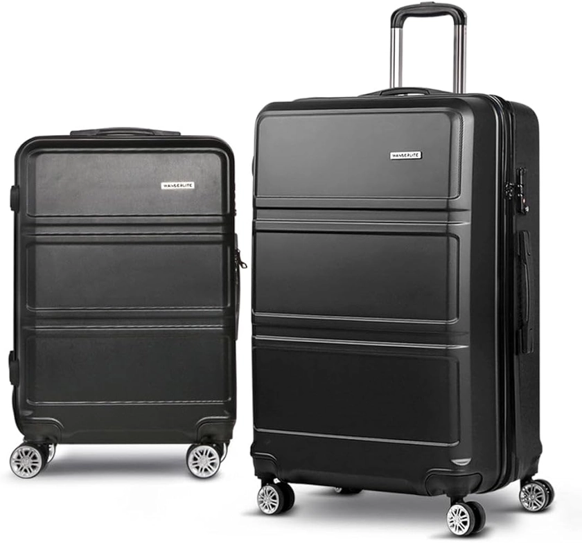 Luggage Set | Wanderlite 2 Pieces Hardshell Spinner Suitcase TSA Lock Trolley Lightweight Suitcase Organizer Sets with Scale | Black