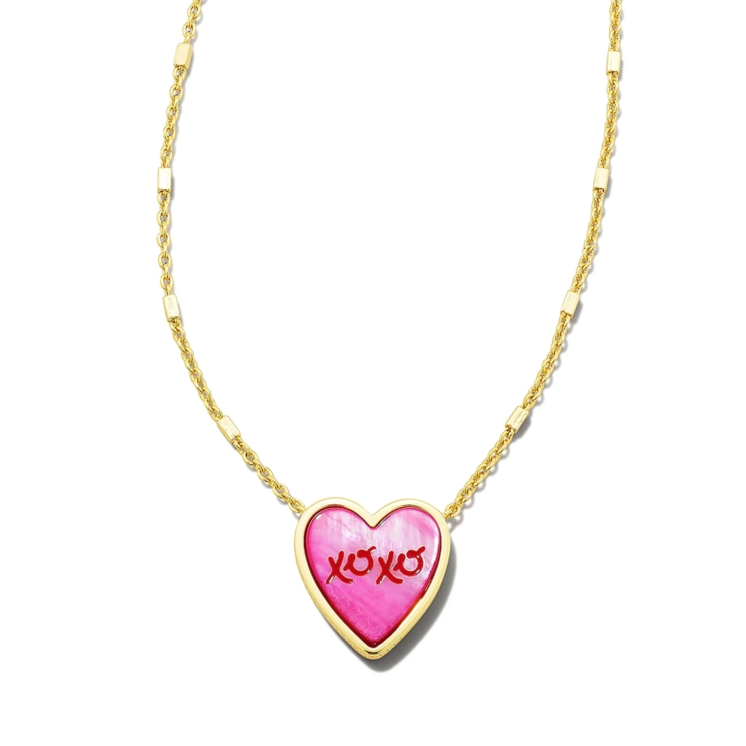 Kendra Scott | XOXO Heart Gold Pendant Necklace in Hot Pink Mother-of-Pearl