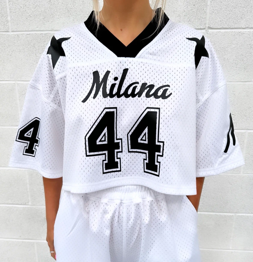 White Mesh Cropped Jersey.