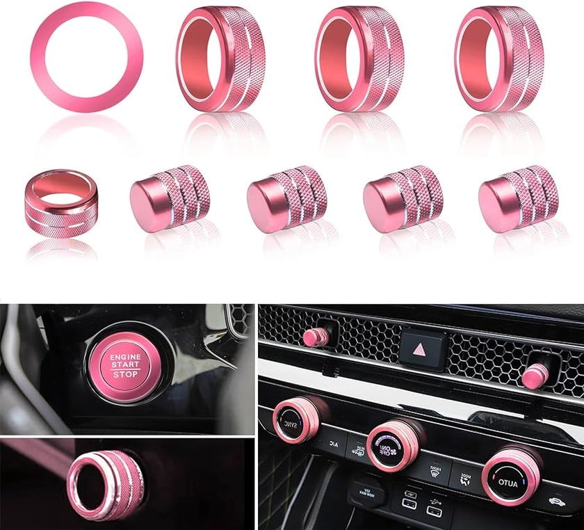 SENSHINE Air Conditioning, Vent Knob Cover for Honda Civic Accessories 2022 2023 2024 for Honda CRV 2023 2024 Start/Stop Push Button Ring, AC Climate Control Knob Button, Vent Lever Trim 10Pcs (Pink)