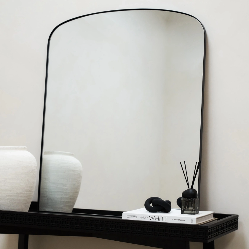 Bowness - Black Contemporary Arched Metal Wall Mirror 90cm x 75cm