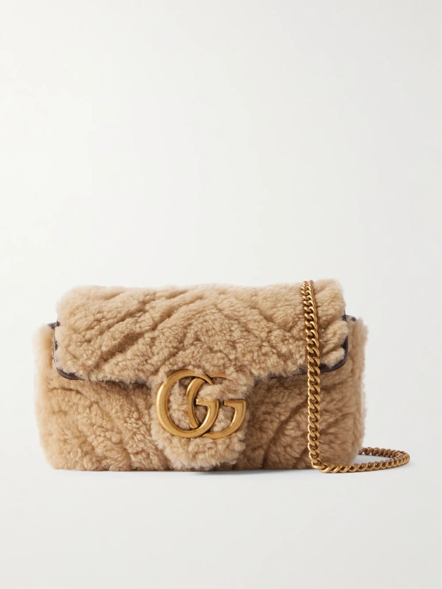 GUCCI GG Marmont 2.0 Supermini leather-trimmed matelassé shearling shoulder bag | NET-A-PORTER