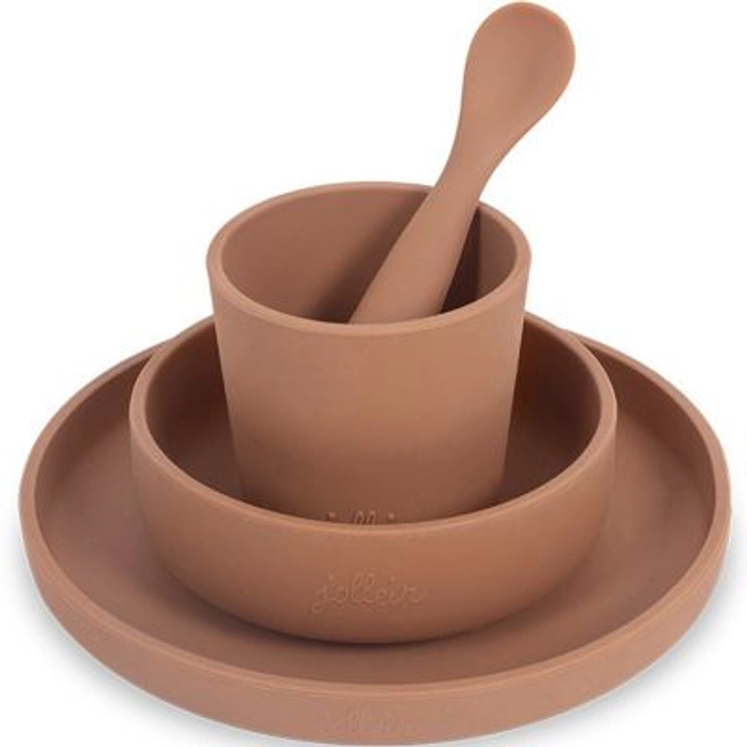 Set pour le repas en silicone avec ventouse 4 pièces - Caramel