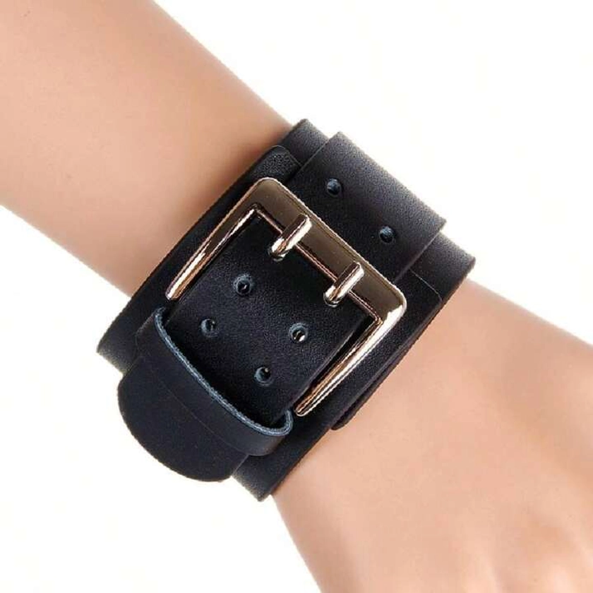 1 Pieza Pulsera De Cuero De Doble Capa Con Diseño Exclusivo Para Hombres, Con Detalles Minimalistas De Anillo Y Hebilla, Accesorio De Joyería Vintage