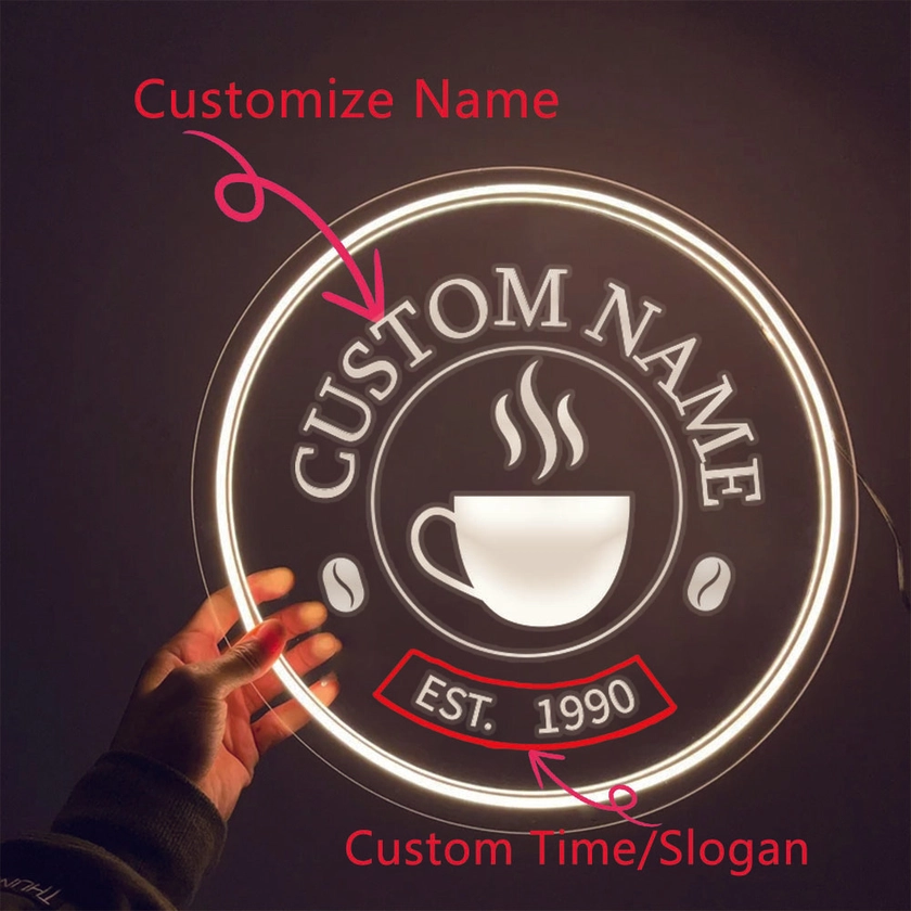 Customizable Usb Powered Neon Coffee Cup Sign Round Acrylic - Temu