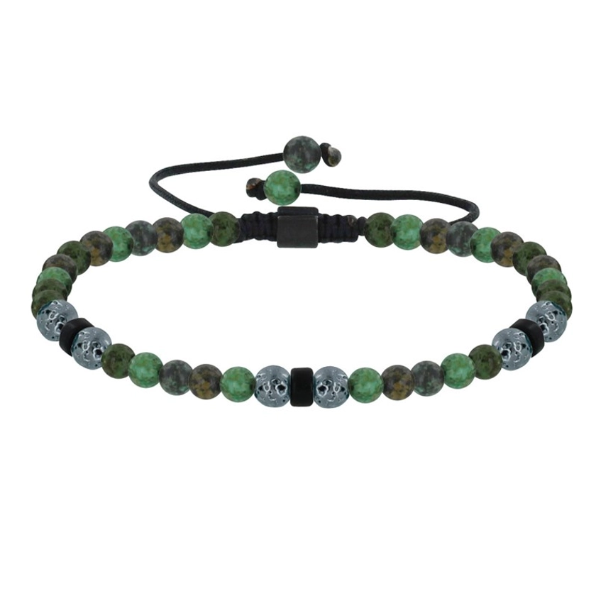 Bracelet Lien Homme Perles Rondes Acier et Turquoise Vertes - taille 20 cm LES POULETTES | MATY