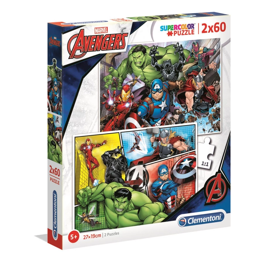 2 puzzles 60 pièces Supercolor Avengers