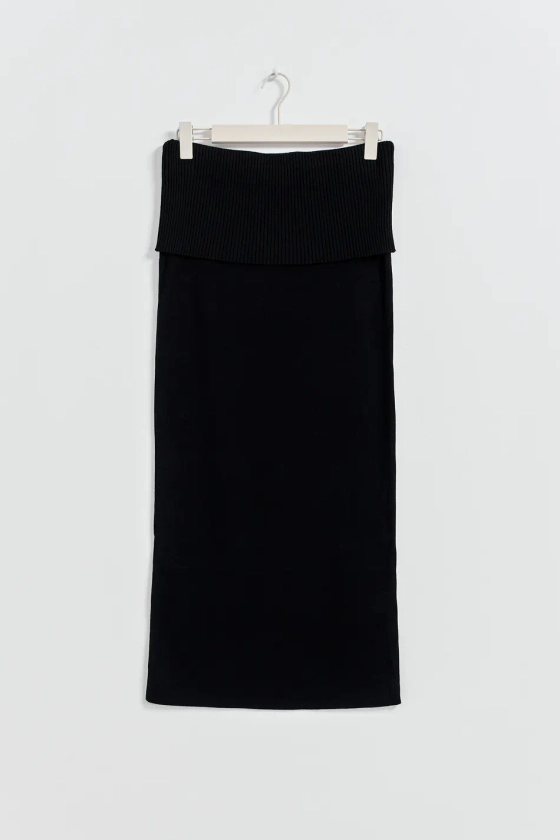 Knitted folded down skirt - Black - Women - Gina Tricot