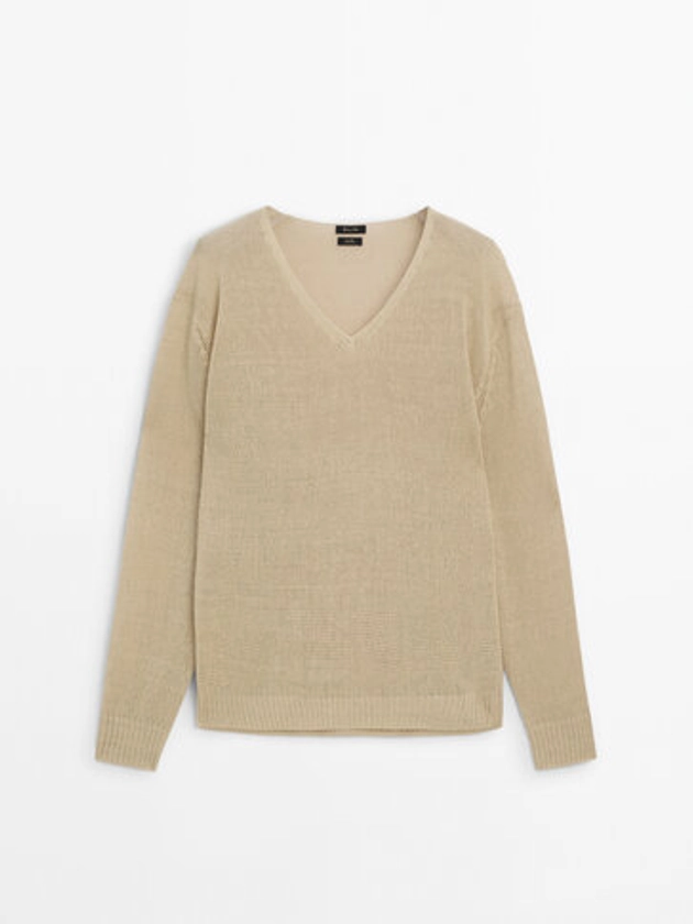 100% linen V-neck sweater - Massimo Dutti United Kingdom