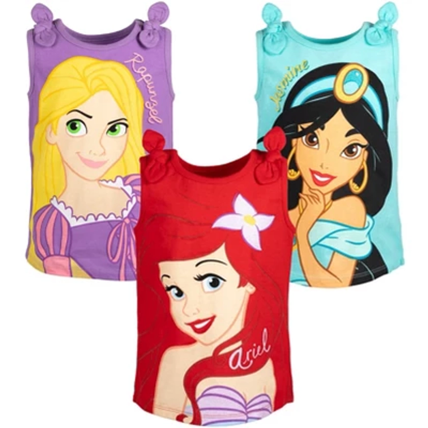 Disney Princess Ariel Jasmine Rapunzel Big Girls 3 Pack Tank Tops 10-12