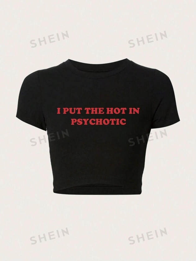 Slim Fit Cropped T-Shirt With Slogan Print