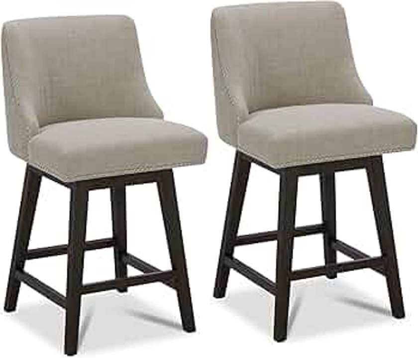 CHITA Counter Height Swivel Barstools, 26" H Seat Height Upholstered Bar Stools Set of 2, Performance Fabric in Tan