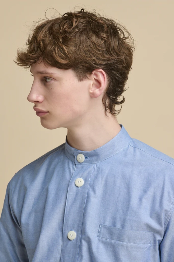 Men's George Lightweight Collarless Overshirt - Light Blue