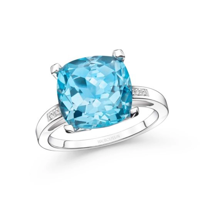 Bague Petit Visage d'Amour, topaze bleue