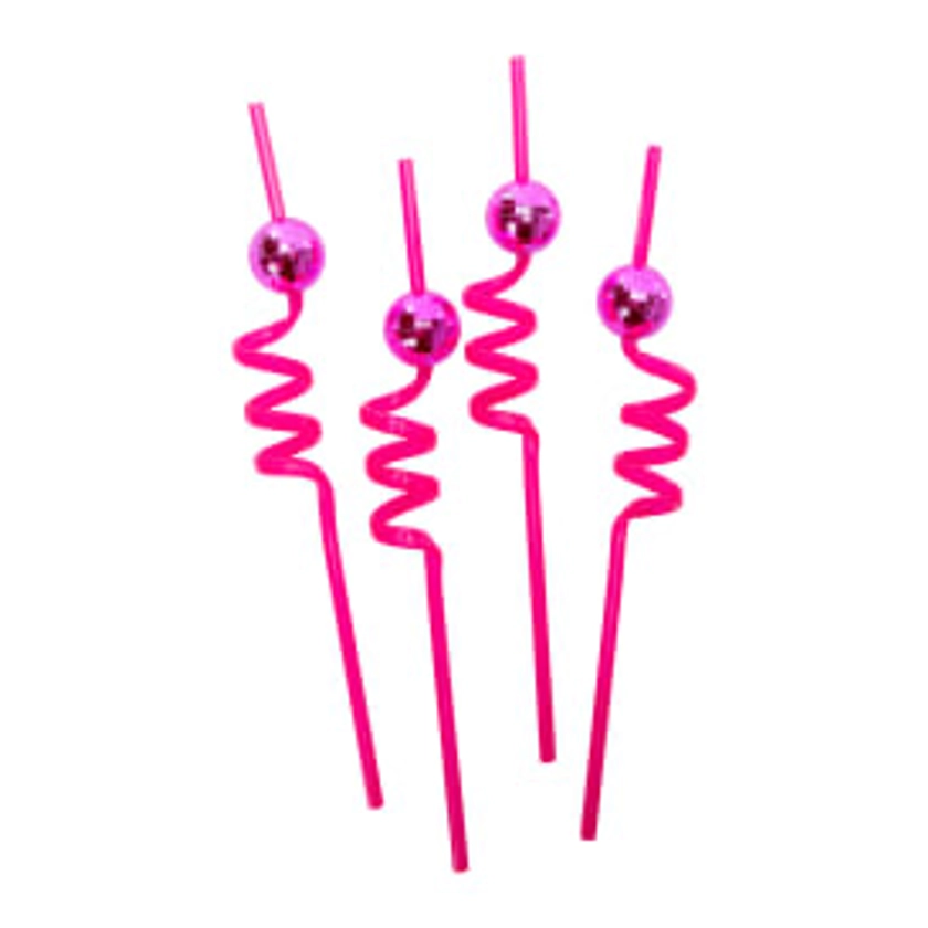 Pink Disco Plastic Straws 4-Count | Five Below