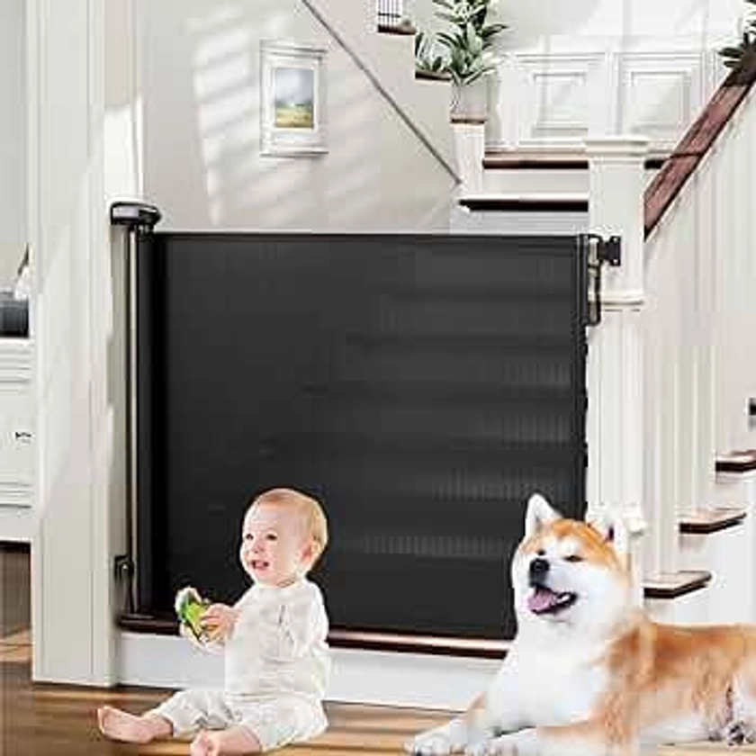 Retractable Baby Gates for Stairs, PRObebi Retractable Dog Gate Indoor Extends to 54" Wide 34" Tall, Child Gates for Doorways, Stair Gate Use for Outdoor, Indoor, Hallways, Doorways, Deck, Porch
