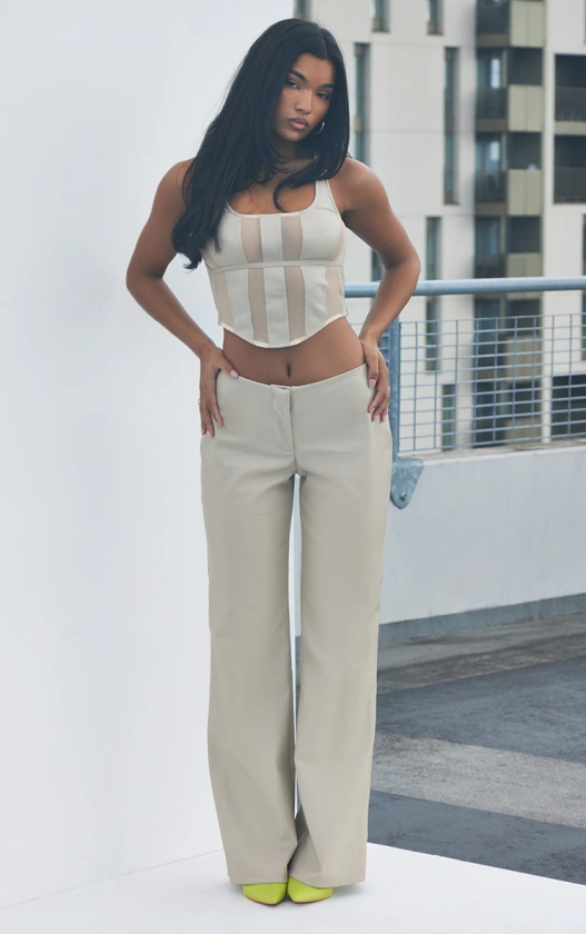 Stone Faux Leather Low Rise Wide Leg Trousers