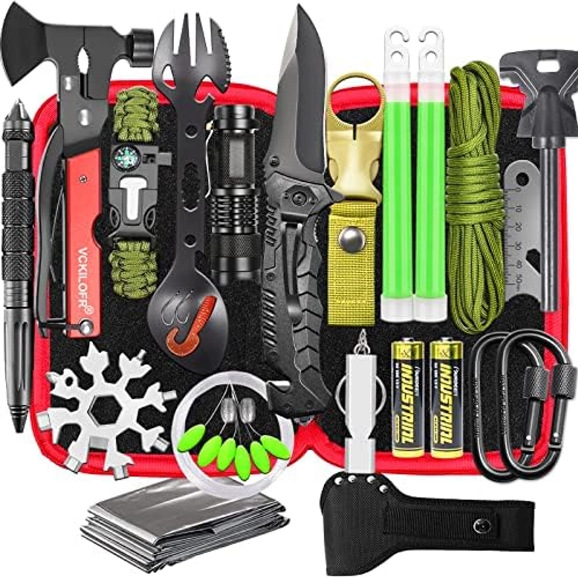 Gifts for Men Dad Husband Fathers, Camping Survival Gear and Equipment Kit 32 in 1, Cool Gadgets Christmas Birthday Gift Ideas for Him Boyfriend Boys, Emergency Outdoor Fishing Hiking Accessories