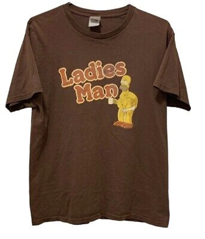 The Simpsons Homer Ladies Man Adult Size L Brown T Shirt VTG Retro Y2K