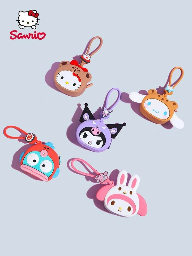 Sanrio 1 pieza Bolsa de silicona lindo y de dibujos animados con licencia oficial, monedero con llavero Kurumi, bolsa blanca de Melody, accesorios de moda para la temporada de regreso a la escuela, regalos para fiestas para amigos y familiares.