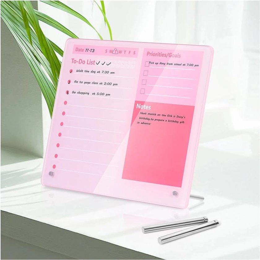 Amazon.com : Desktop Thickened Acrylic Dry Erase Board to do List Planner Board，12"x10"，Tabletop Whiteboard with Stand，Frameless Pink Dry Erase White Board，for Office/Home/School : Office Products