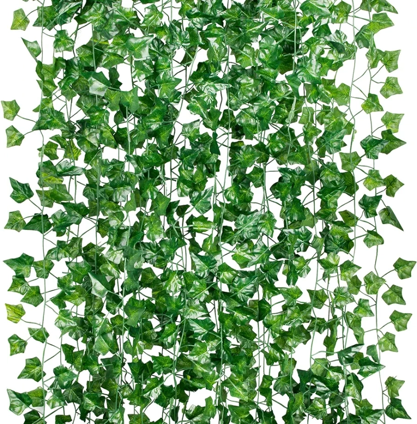 84ft 12 Pack / 82 inch, Artificial Ivy Garland Fake Leaf Plants Vine, Hanging Leaves Garlands for Wedding Party Garden Kitchen Outdoor Greenery Wall Decor Green