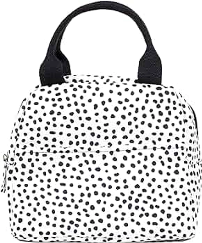 Steel Mill & Co Insulated Lunch Tote Bag for Women, Large Capacity Cooler Lunch Box, Cute Lunch Bag for Adults, Mini Cooler with Zipper Closure, Pockets, and Sturdy Handles (Black Dots)