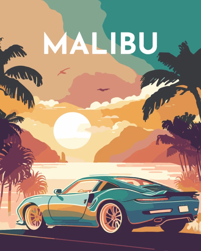 Peinture par numéros - Affiche Vintage Malibu – Figured'Art