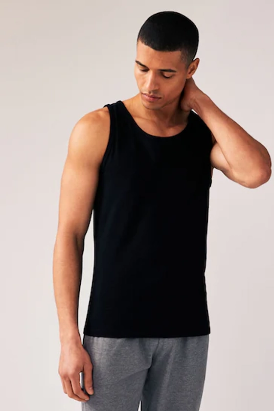 Buy Black Pure Cotton Vests 2 Pack from the Next UK online shop