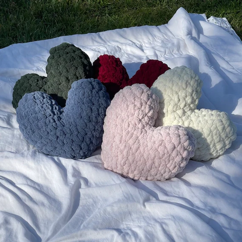 Handmade Custom Crochet Chunky Heart Pillows | Aesthetic Heart Pillows | Heart Shaped Pillows | Cute Throw Pillows | Decorative Throw Pillow