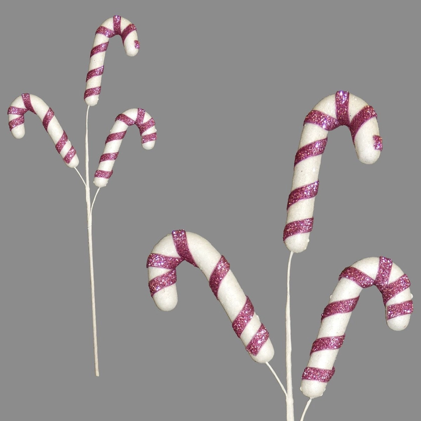 Pink Glitter Candy Cane Stem - 48cm