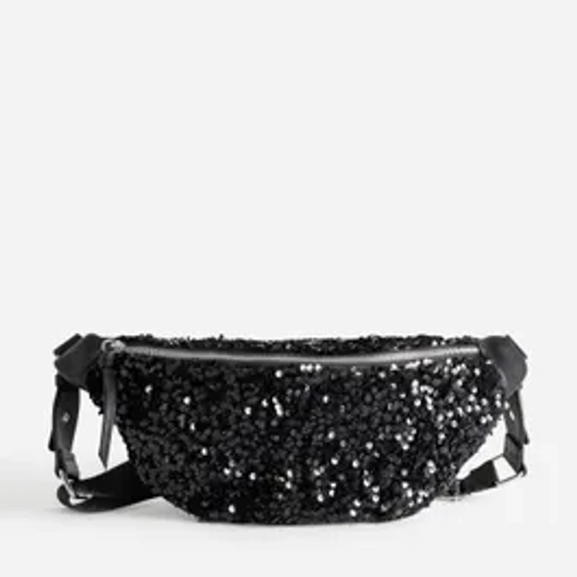 Sac banane TEXTO noire bi-matière à sequins