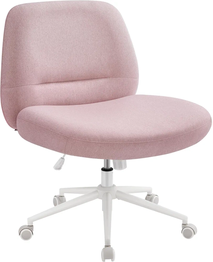 SONGMICS HOME Chaise de Bureau, Fauteuil Ergonomique, Style Moderne avec Base en Étoile, Siège Large et Confortable, Hauteur Réglable, Siège Pivotant, Tissu Coton-Lin, Rose Bonbon OBG047R01