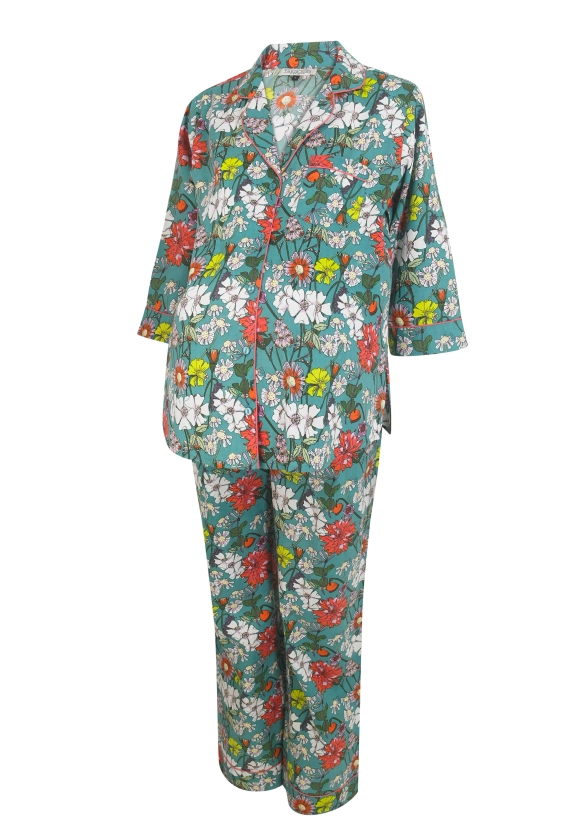 Womens Under-Bump Maternity Cotton Pyjamas Vintage Floral
