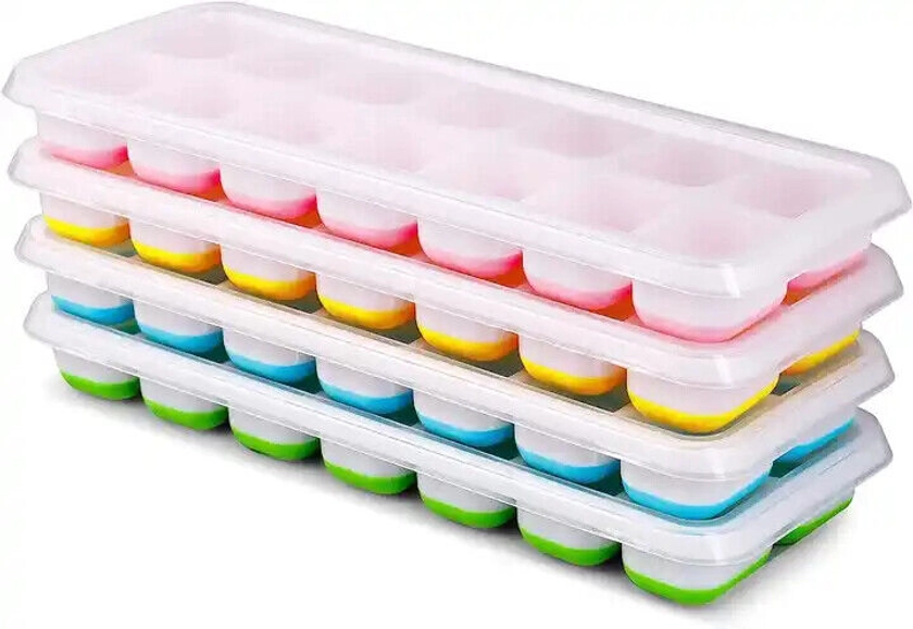 Silicone Ice Cube Trays 4 Pack Stackable Easy-Release BPA Free Cocktail Freezer