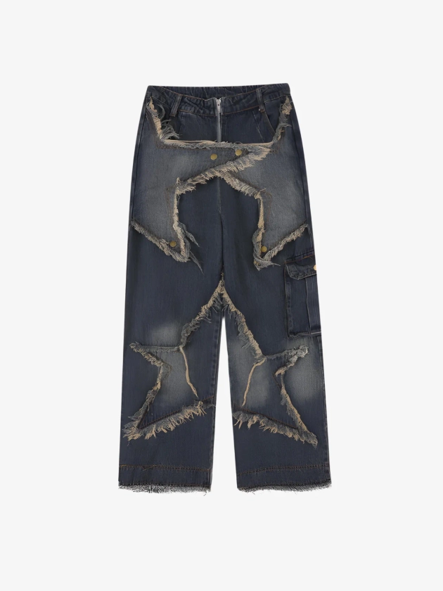 Clozex Puffed Distressed Star Jeans