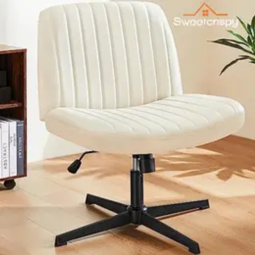 【Spring Sale】SweetFurniture Criss Cross Chair - Armless Desk Chair No Wheels Cross Legged Office Chair Wide Swivel Home Office Desk Chairs