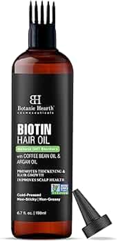 Botanic Hearth Biotin Hair Oil For Hair Growth Infused With Coffee Bean Oil & Argan Oil | Hair Strenghtening Treatment | Nourishing & Volumizing | Non GMO Verified | 6.7 fl oz