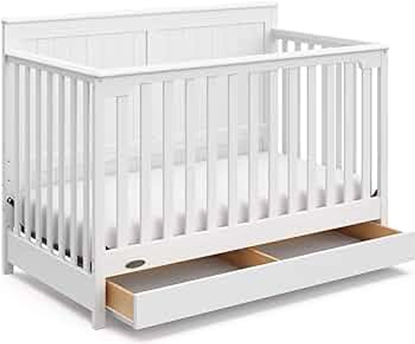 Graco Hadley 5-in-1 Convertible Crib with Drawer (White) – GREENGUARD Gold Certified, Crib with Drawer Combo, Full-Size Nursery Storage Drawer, Converts to Toddler Bed, Daybed