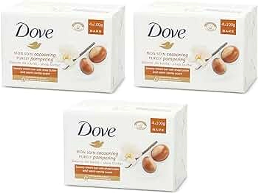 Dove Bar Soap - Beauty Cream Bar - With Shea Butter & Warm Vanilla Scent - Net Wt. 3.5 OZ (100 g) Per Bar - 4 Count Bars Per Package - Pack of 3 Packages (Total of 12 Bars)