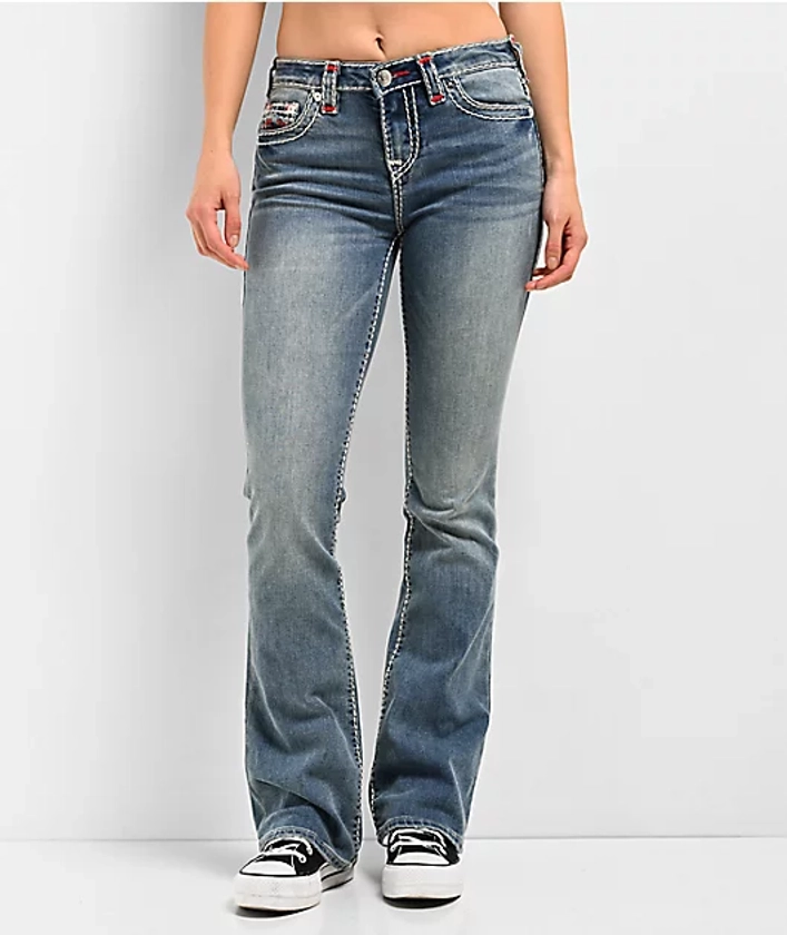 True Religion Becca Super T Mid Rise Crushed Lily Boot Cut Jeans | Zumiez