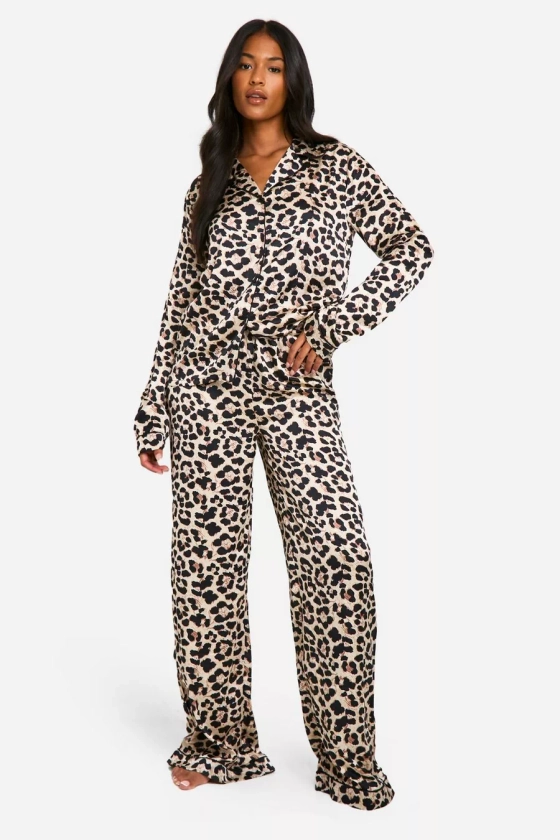 Tall Leopard Satin Trouser Pj Set