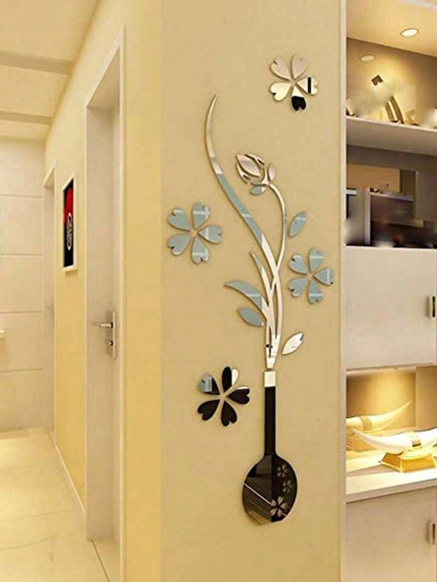 Creative Acrylic 3D Wall Sticker Flower Vase Design For Living Room Sofa TV Background Wall Decoration