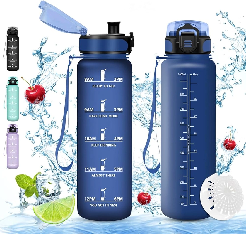 Vikaster Gourde sport, Gourde 1000ml, sans BPA, Étanche & Réutilisable, Bouteille d'eau avec Marqueur de Temps et Filtre, Convient Pour la Enfant & Adulte, Gym, Yoga, Camping, Sport, Gourde Randonnée : Amazon.fr: Sports et Loisirs