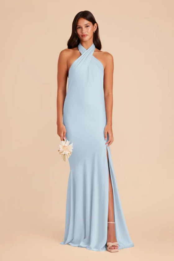 Stephanie Matte Satin Dress - Mist Blue