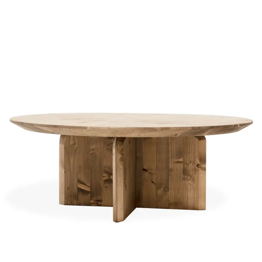 Table basse ronde en bois de sapin vieilli Ø60x30cm