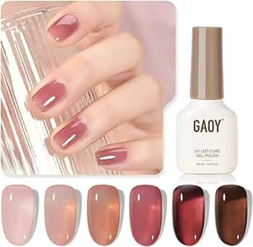 GAOY Rose Garden Jelly Gel Nail Polish of 6 Transparent Nude Red Pink Brown Colors Sheer Gel Polish Kit for Salon Gel Manicure and Nail Art DIY at Home