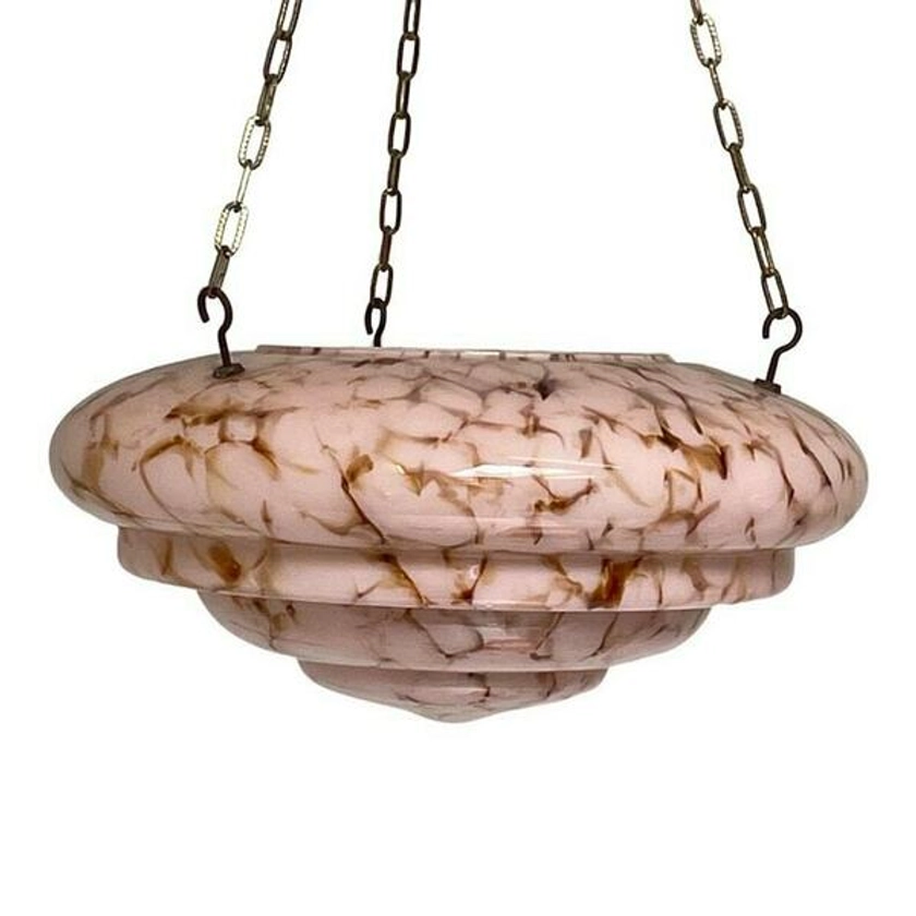 Art Deco   Hanging Flower Pot   Glass   Marbled Pink Pattern   Including Chains | Vinterior
